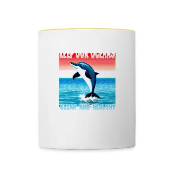Delfin Umweltschutz ist wichtig - Tasse zweifarbig - Weiß/Gelb - Vorne