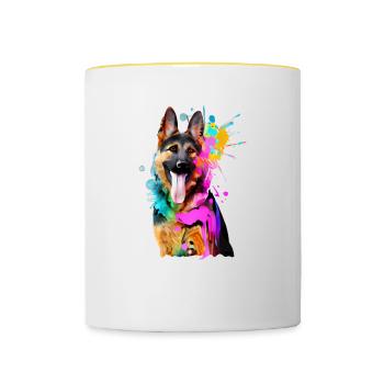 Farbkleckse Schäferhund - Tasse zweifarbig - Weiß/Gelb - Vorne