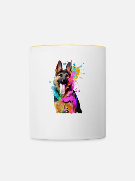 Farbkleckse Schäferhund - Tasse zweifarbig - Weiß/Gelb