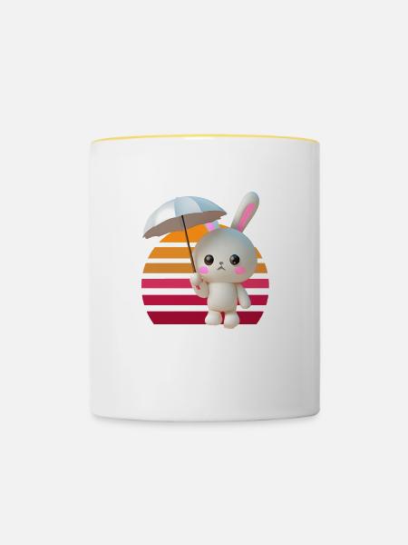 Regenschirm Hase - Tasse zweifarbig - Weiß/Gelb
