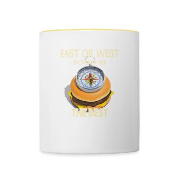 Est ou Ouest - La nourriture est la meilleure - Mug contrasté - blanc/jaune - Devant