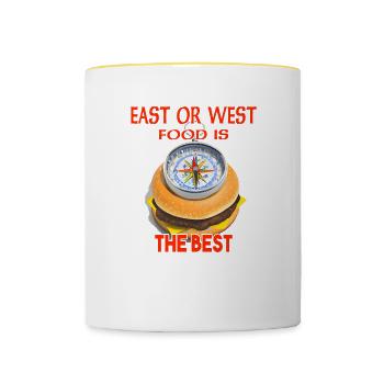 Est ou Ouest - La nourriture est la meilleure - Mug contrasté - blanc/jaune - Devant
