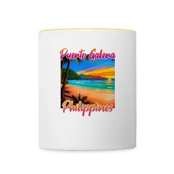 Coucher de soleil à Puerto Galera - Mug contrasté - blanc/jaune - Devant