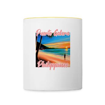 Coucher de soleil à Puerto Galera - Mug contrasté - blanc/jaune - Devant