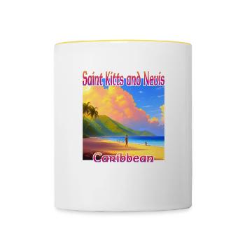 Beach in Saint Kitts and Nevis - Contrasting Mug - white/yellow - Front