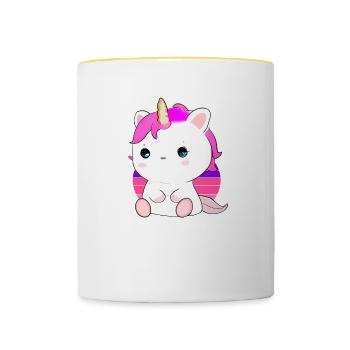 Mignon chat licorne - Mug contrasté - blanc/jaune - Devant