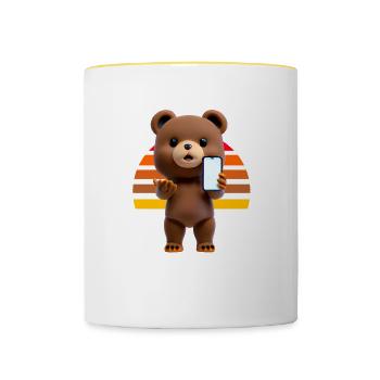 Bär mit Smartphone - Tasse zweifarbig - Weiß/Gelb - Vorne