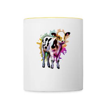 Niedliches Kalb mit Farbspritzern - Tasse zweifarbig - Weiß/Gelb - Vorne