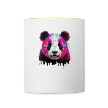 Farbexplosion Panda Bär - Tasse zweifarbig - Weiß/Gelb - Vorne