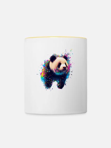 Farbexplosion Panda Bär - Tasse zweifarbig - Weiß/Gelb