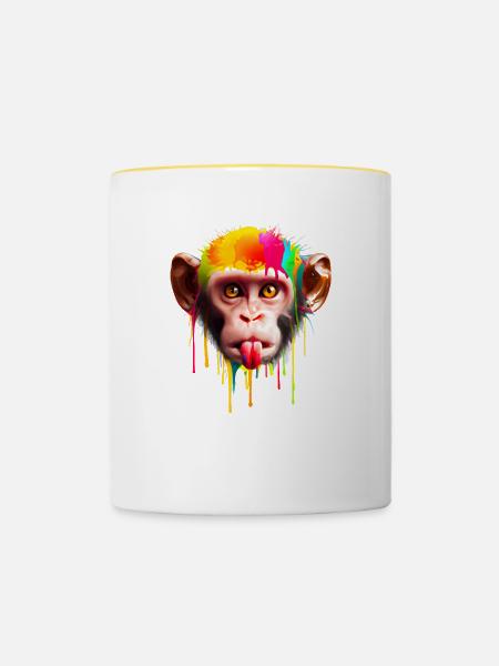 Bunter Affe - Tasse zweifarbig - Weiß/Gelb