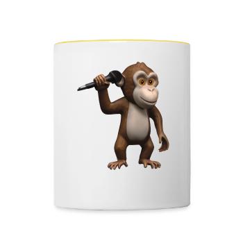 Singender Affe - Tasse zweifarbig - Weiß/Gelb - Vorne