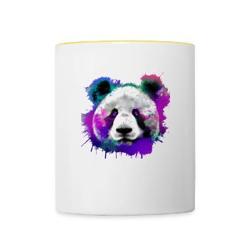 Colorful panda with splashes - Contrasting Mug - white/yellow - Front