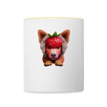 Chien fraise - Mug contrasté - blanc/jaune - Devant