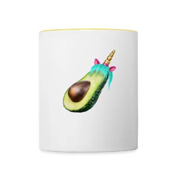 Glückliche Einhorn Avocado - Tasse zweifarbig - Weiß/Gelb - Vorne