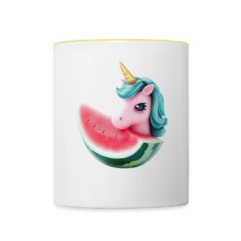 Wassermelonen Einhorn - Tasse zweifarbig - Weiß/Gelb - Vorne