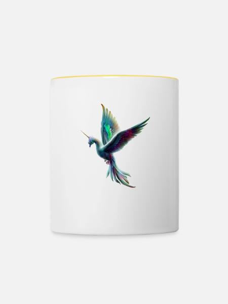 Einhorn Vogel - Tasse zweifarbig - Weiß/Gelb