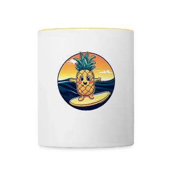 Ananas kawaii au coucher du soleil - Mug contrasté - blanc/jaune - Devant