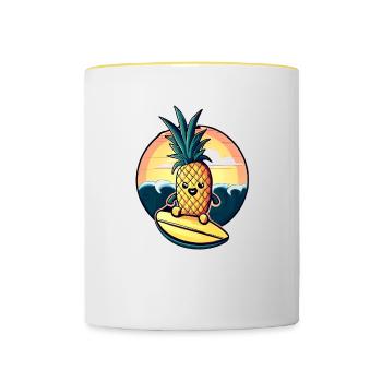 Ananas kawaii au coucher du soleil - Mug contrasté - blanc/jaune - Devant