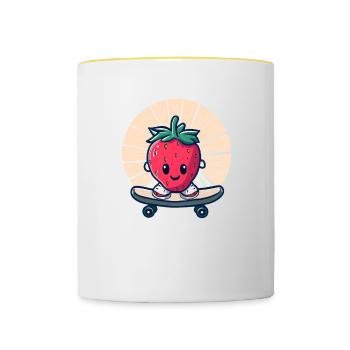 Strawberry skateboard in sunset - Contrasting Mug - white/yellow - Front