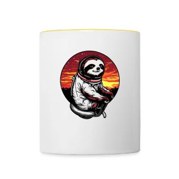 Plus paresseux dans l’espace au coucher du soleil - Mug contrasté - blanc/jaune - Devant