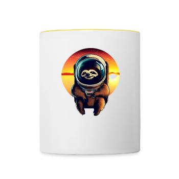 Plus paresseux dans l’espace au coucher du soleil - Mug contrasté - blanc/jaune - Devant
