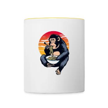 Schimpanse Ramen im Sonnenuntergang - Tasse zweifarbig - Weiß/Gelb - Vorne