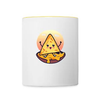Chips de nacho dans un bain de fromage crémeux - Mug contrasté - blanc/jaune - Devant