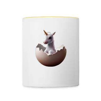 Schlüpfendes Baby Einhorn - Tasse zweifarbig - Weiß/Gelb - Vorne