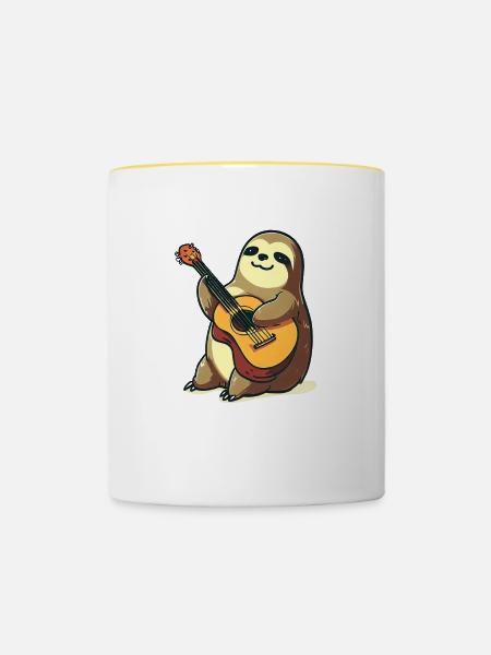 Musikalisches Faultier - Tasse zweifarbig - Weiß/Gelb