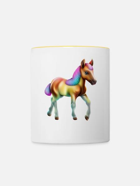 Buntes Baby Pferd - Tasse zweifarbig - Weiß/Gelb