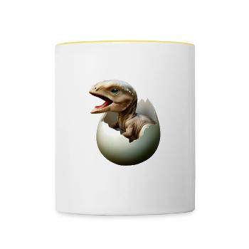 Baby dinosaur hatches from egg - Contrasting Mug - white/yellow - Front