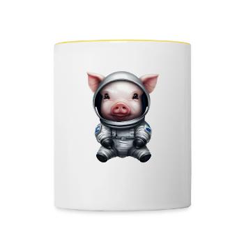Cochon en tant qu’astronaute - Mug contrasté - blanc/jaune - Devant