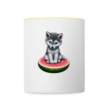 Loup de pastèque - Mug contrasté - blanc/jaune - Devant