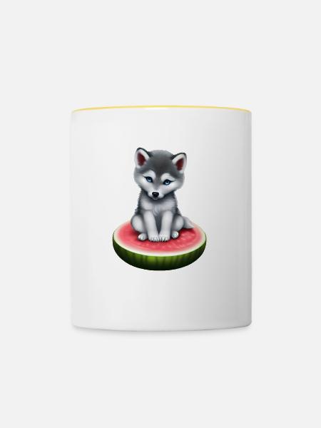 Wassermelone Wolf - Tasse zweifarbig - Weiß/Gelb