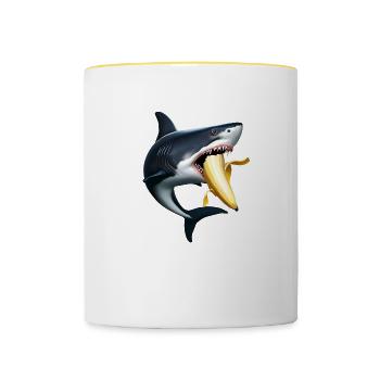 Le requin mange de la banane - Mug contrasté - blanc/jaune - Devant