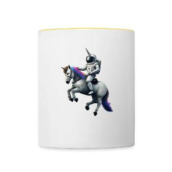Astronaut on unicorn with unicorn helmet - Contrasting Mug - white/yellow - Front