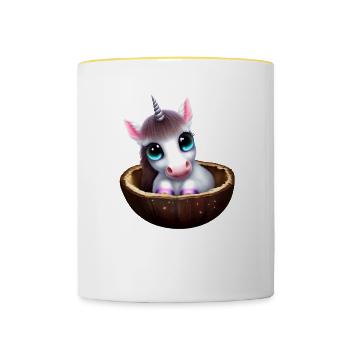 Einhorn in einer Kokosnussschale - Tasse zweifarbig - Weiß/Gelb - Vorne