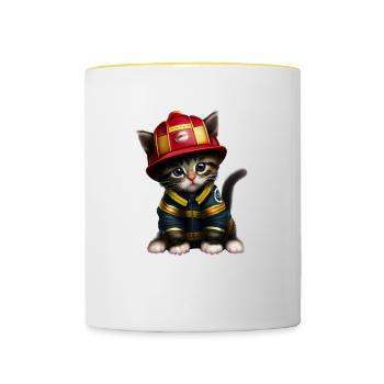 Feuerwehr Katze - Tasse zweifarbig - Weiß/Gelb - Vorne