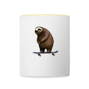Skateboard Faultier - Tasse zweifarbig - Weiß/Gelb - Vorne