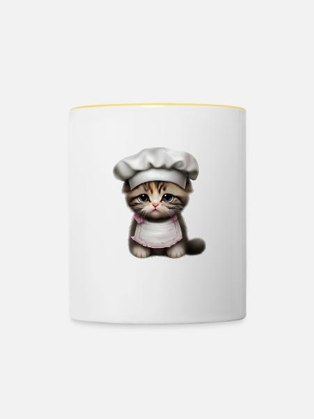 Chefkoch Katze - Tasse zweifarbig - Weiß/Gelb