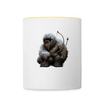 Yeti with bow and arrow - Contrasting Mug - white/yellow - Front