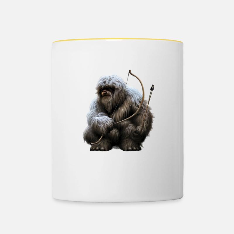 Yeti mit Pfeil und Bogen - Tasse zweifarbig - Weiß/Gelb