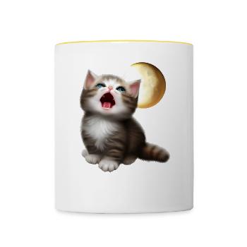 Chat miaulant vers la lune - Mug contrasté - blanc/jaune - Devant