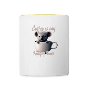 Gemütlicher Koala in der Kaffeetasse - Tasse zweifarbig - Weiß/Gelb - Vorne