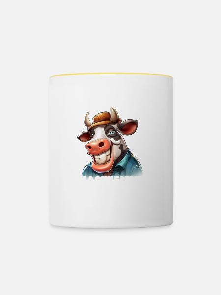 Bauer Kuh - Tasse zweifarbig - Weiß/Gelb