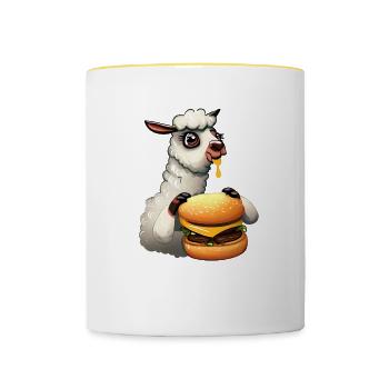 Lama mangeur de cheeseburger - Mug contrasté - blanc/jaune - Devant