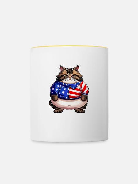 Amerikanische Flaggen-Katze - Tasse zweifarbig - Weiß/Gelb