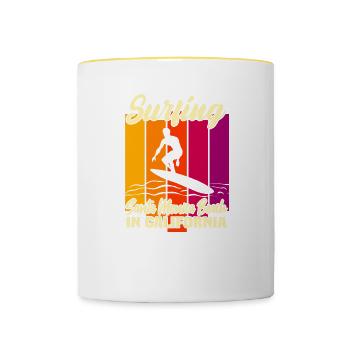 Surfing Santa Monica - Tasse zweifarbig - Weiß/Gelb - Vorne