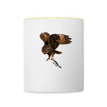 The fish-catching owl - Contrasting Mug - white/yellow - Front